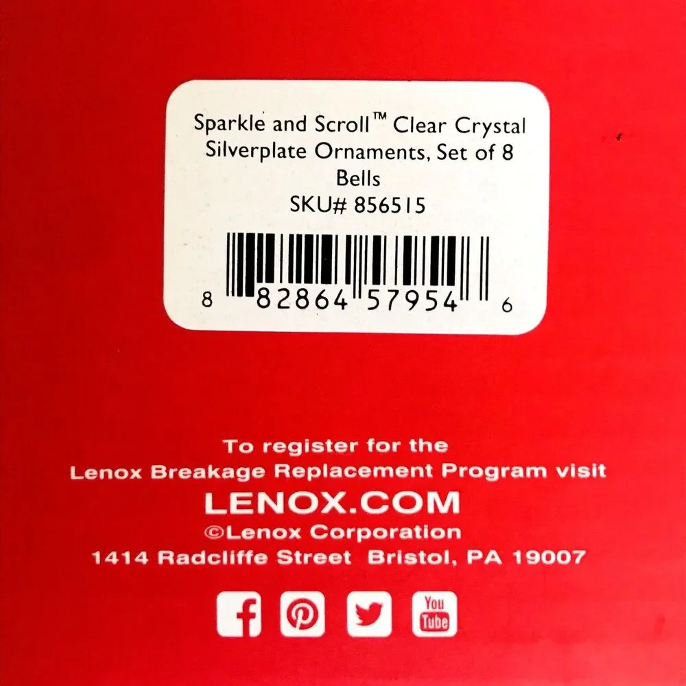 Lenox Christmas Ornaments 2 Sparkle and Scroll Bells + Tree Silver Original Box